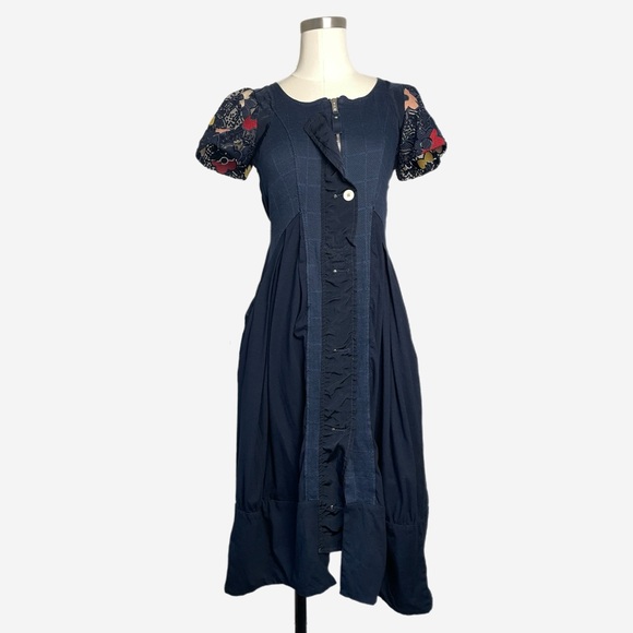 HIGH Everyday Couture Navy embroidered jersey art to wear midi dress Mod sz M - Picture 1 of 11